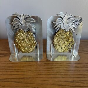 Vintage 1980 Metzke Pineapple Bookends Bronze Pewter‎ Silver Gold MCM